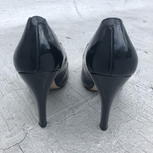 Nine West Peep Toe Patent Leather Heels Black 7.5 - Picture 3 of 8